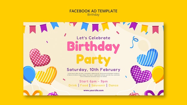 Flat design birthday party facebook template