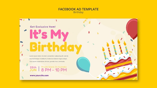 PSD gratuito modello facebook per festa di compleanno design piatto