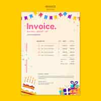 Free PSD flat design birthday party invoice template