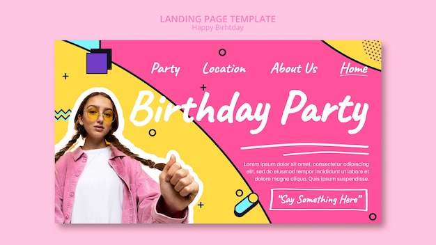 Flat design birthday party landing page template