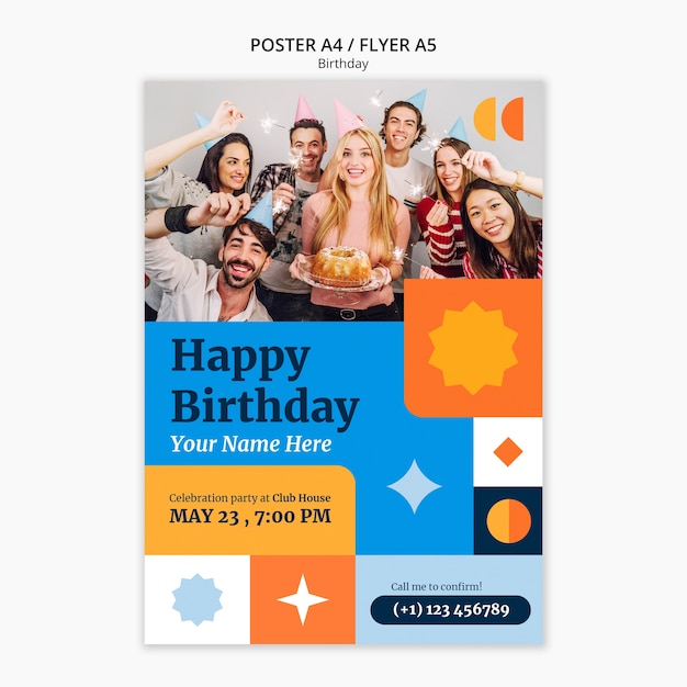 flat design birthday party poster template