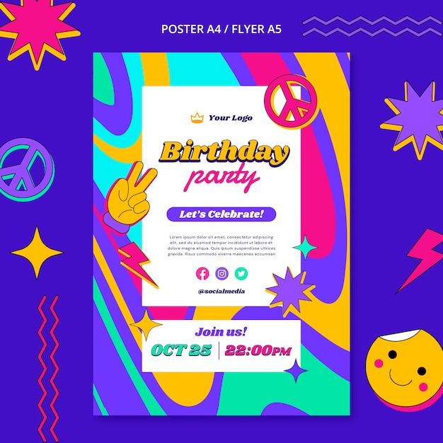 Free PSD flat design birthday template