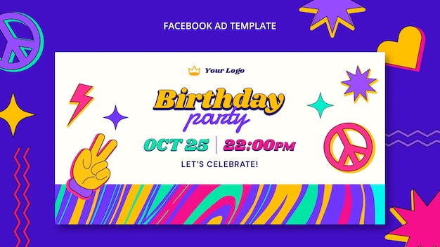 Free PSD flat design birthday template