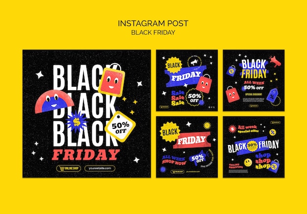 Free PSD flat design black friday instagram posts