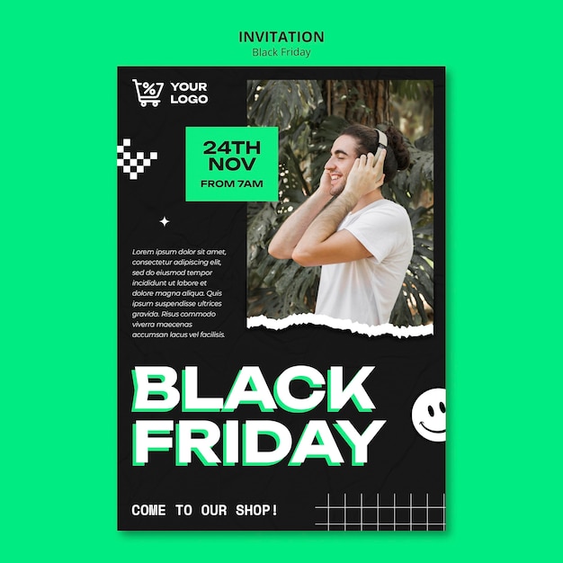 Free PSD flat design black friday invitation template