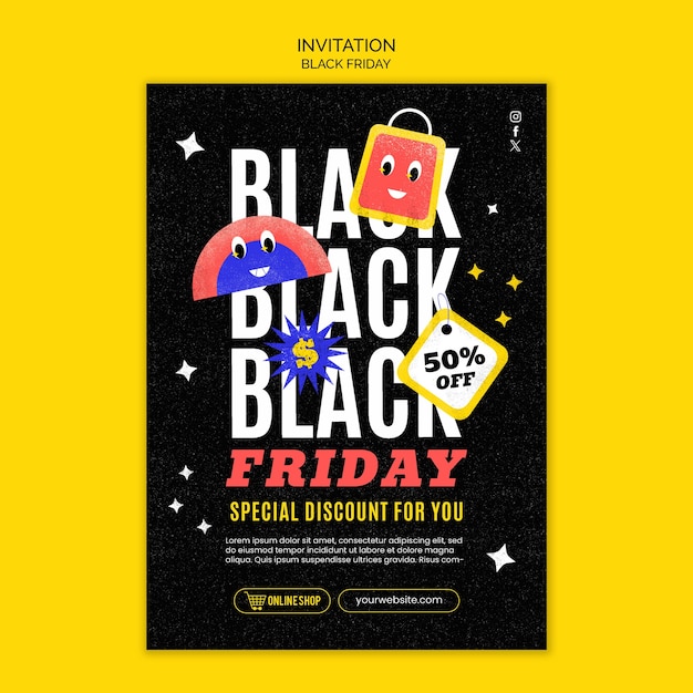 Modello di invito per il black friday dal design piatto