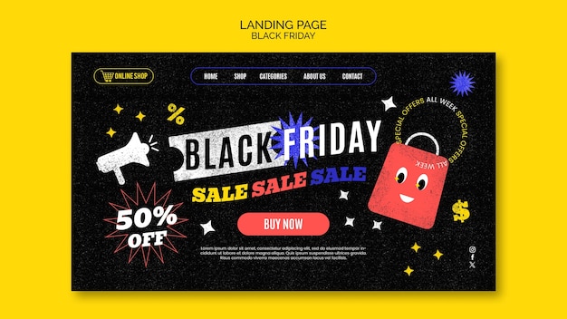 PSD gratuito modello di pagina di destinazione del black friday dal design piatto