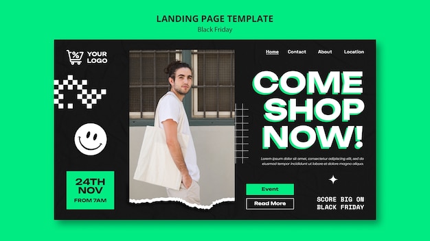 Free PSD flat design black friday landing page