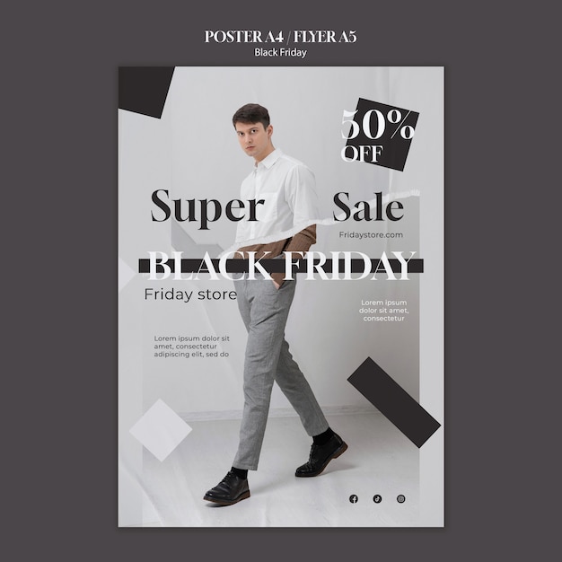 PSD gratuito modello di poster del black friday dal design piatto