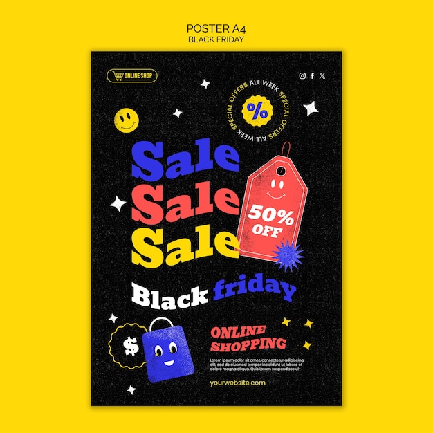 PSD gratuito modello di poster del black friday dal design piatto
