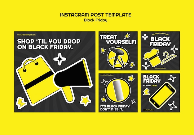 Free PSD flat design black friday sale instagram posts