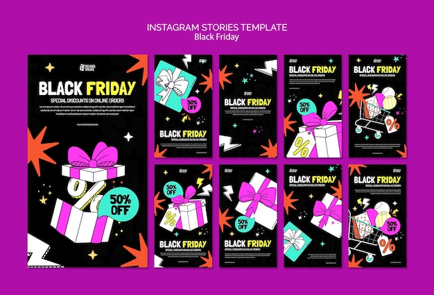 PSD gratuito storie instagram di vendita del black friday dal design piatto