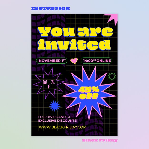 Flat design black friday sale invitation template