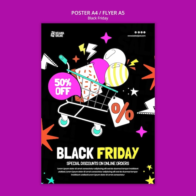 Free PSD flat design black friday sale poster template
