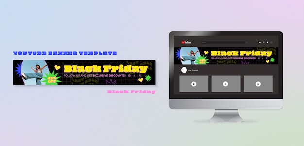 PSD gratuito banner youtube per i saldi del black friday dal design piatto