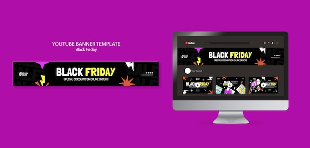 PSD gratuito banner youtube per i saldi del black friday dal design piatto