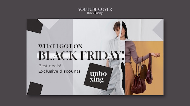 PSD gratuito modello di copertina per youtube del black friday dal design piatto