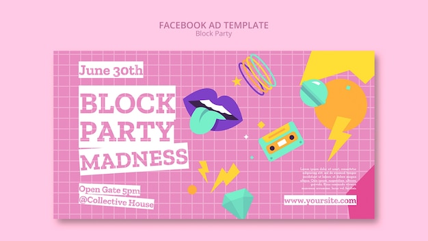 Free PSD flat design block party facebook template