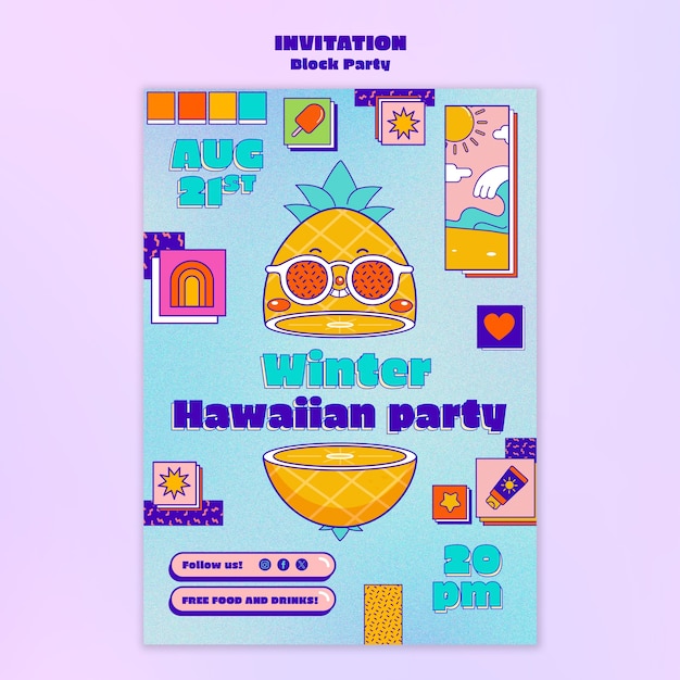 Free PSD flat design block party invitation template