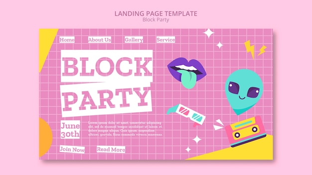 フラットなデザインのブロック パーティー ランディング ページ テンプレート