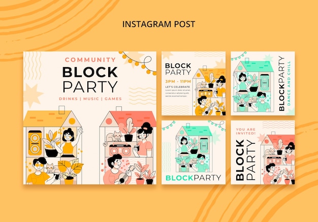 Free PSD flat design block party template