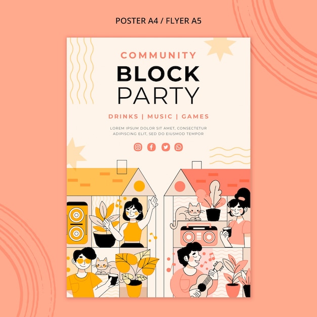 PSD gratuito modello di festa di blocco design piatto