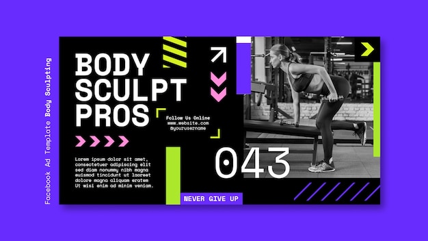 Free PSD flat design body building facebook template