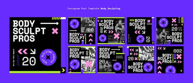 Free PSD flat design body building instagram posts