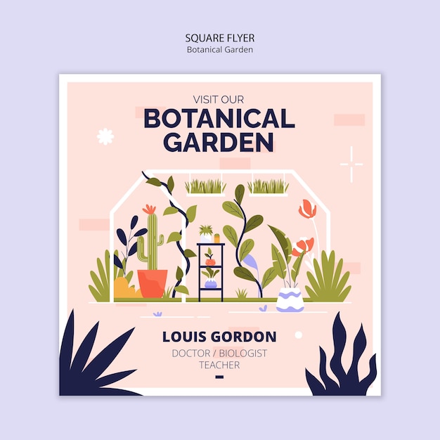 Free PSD flat design botanical garden square flyer