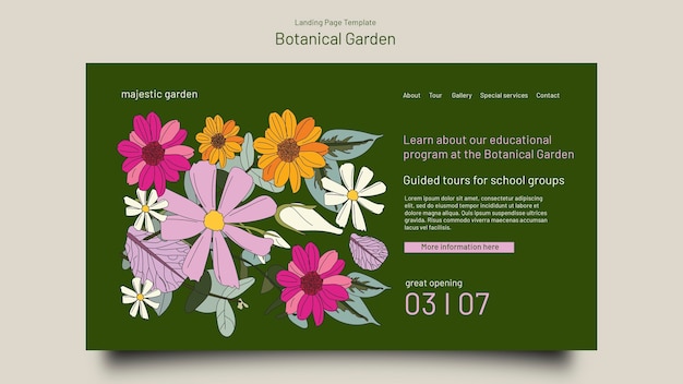 Free PSD flat design botanical garden template