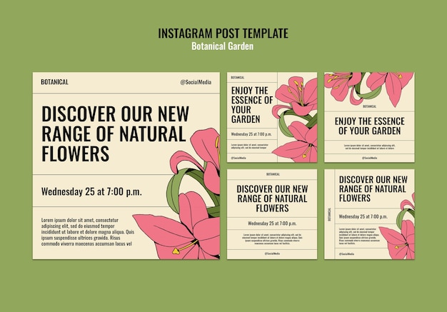 Free PSD flat design botanical garden template