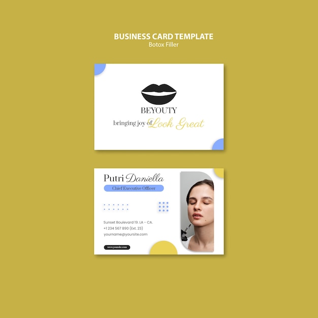 Flat design botox filler business card template