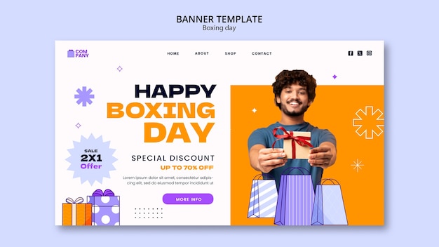 Free PSD flat design boxing day landing page template