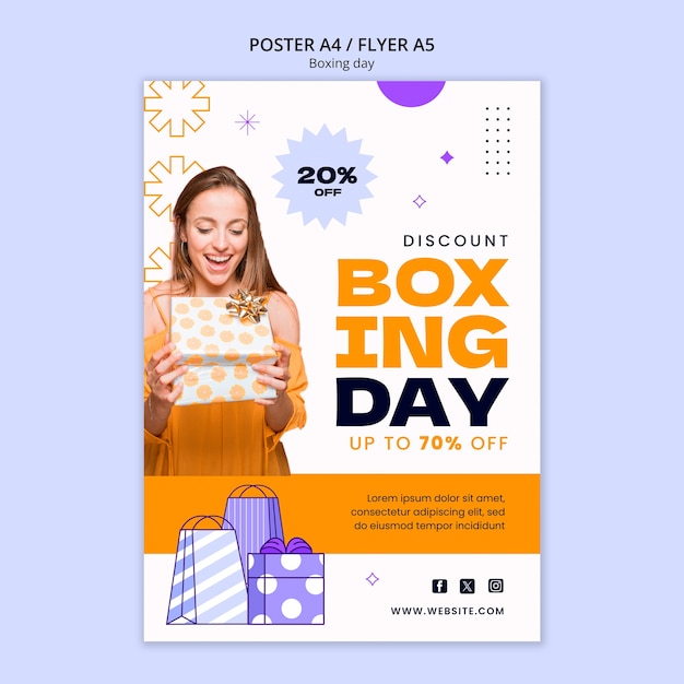 Free PSD flat design boxing day poster template