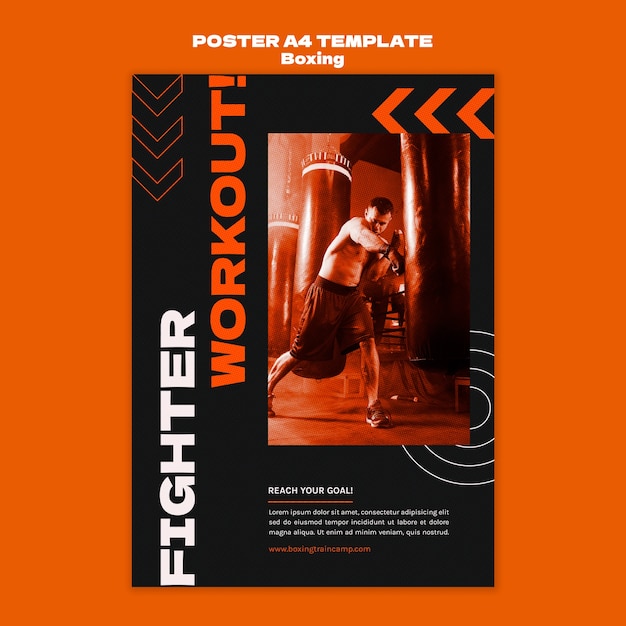 PSD gratuito modello di poster di boxe design piatto