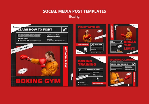 Free PSD flat design boxing template instagram posts