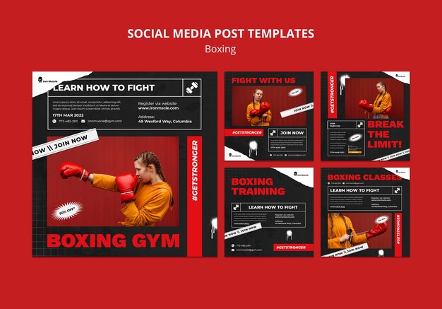 Flat design boxing template instagram posts