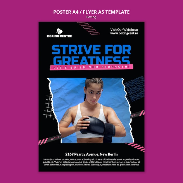 PSD gratuito poster modello boxe design piatto