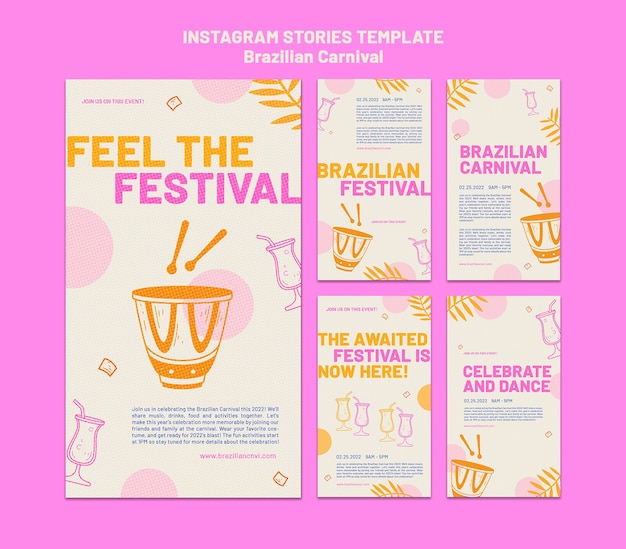 Free PSD flat design brazilian carnival instagram stories template