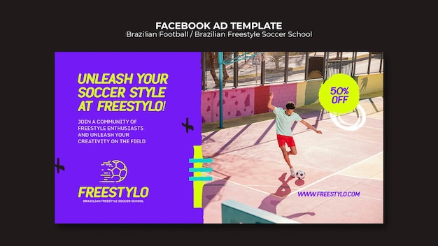 Modello facebook di calcio brasiliano dal design piatto