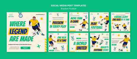 Free PSD flat design brazilian football instagram posts