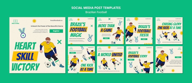 Free PSD flat design brazilian football instagram posts