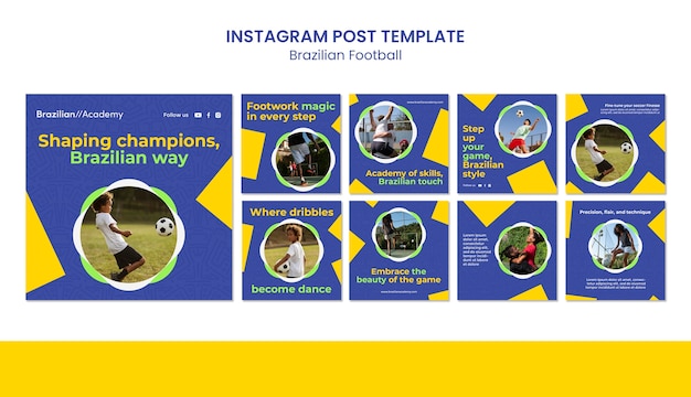 Free PSD flat design brazilian football instagram posts