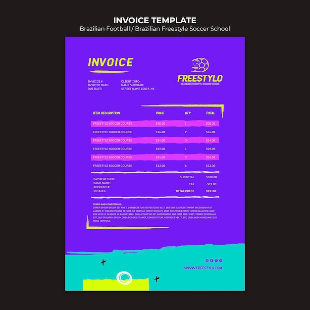 Free PSD flat design brazilian football invoice template