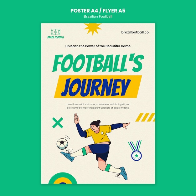 Flat design brazilian football poster template