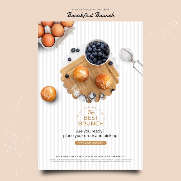 Free PSD flat design breakfast brunch template