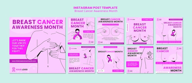 PSD gratuito modello di mese di consapevolezza del cancro al seno design piatto