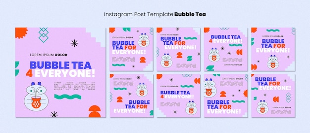 Free PSD flat design bubble tea template