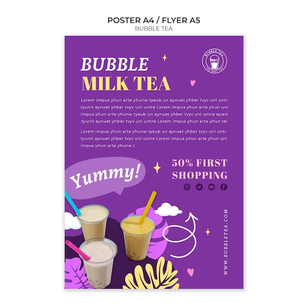 Free PSD flat design bubble tea template