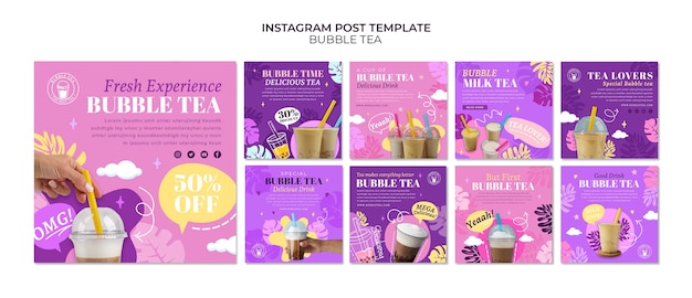 Free PSD flat design bubble tea template